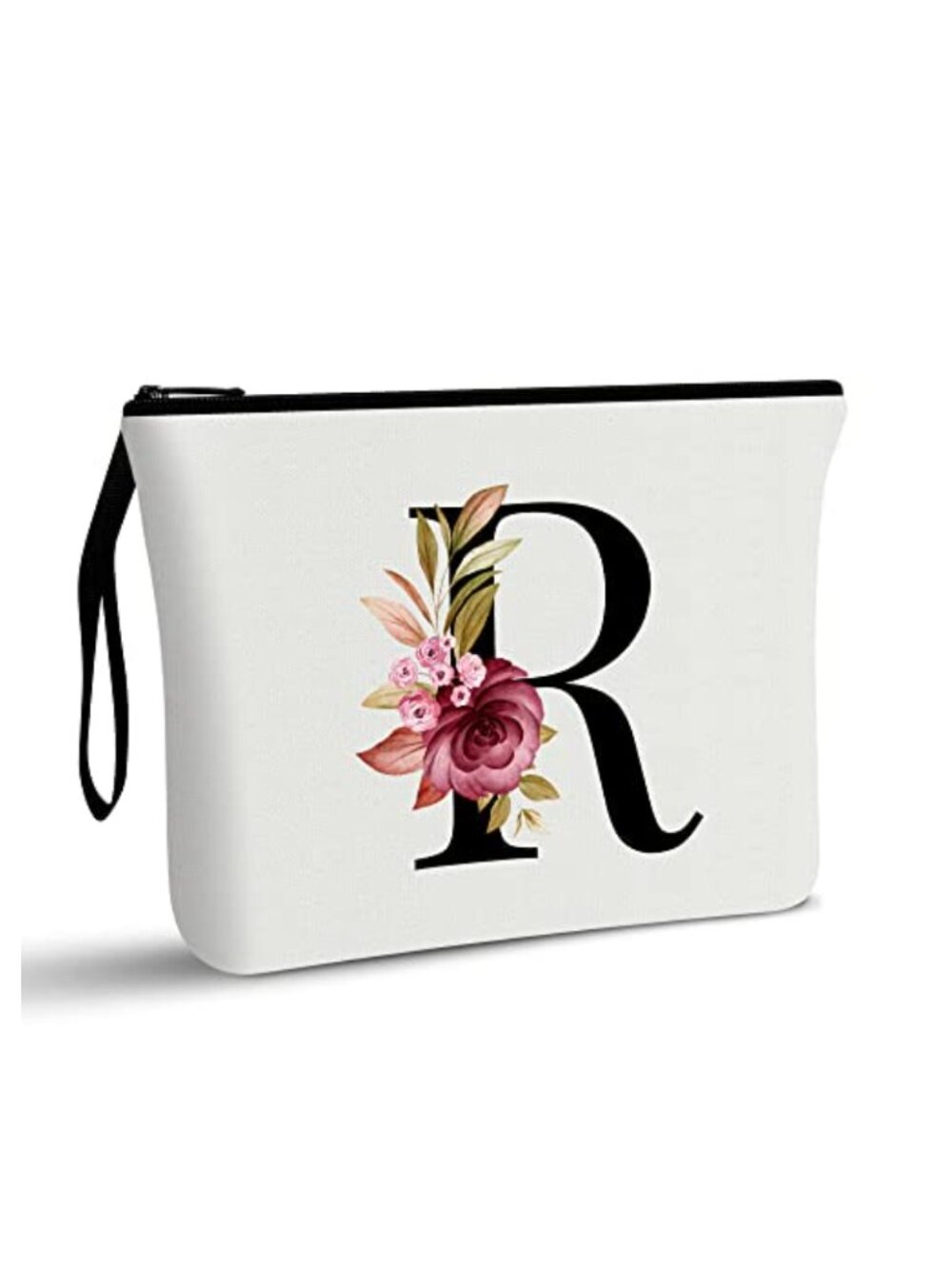 Canvas Silk Lined Initial Makeup Bag Zipper Pouch Travel Cosmetic Case